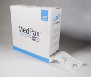 A box of medical supplies is shown with the package opened.